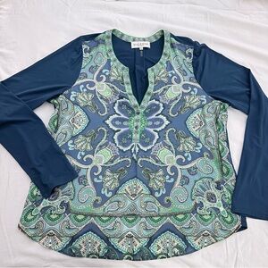 Hale Bob Women's Blue and Green Paisley Blouse